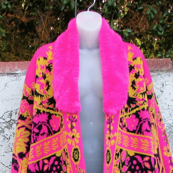 Vertigo Paris floral bloom & plush shawl collar duster coat L - Picture 3 of 9